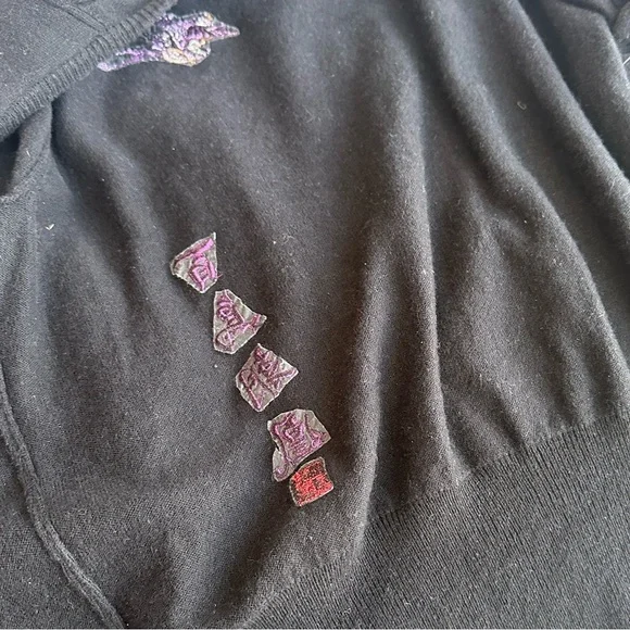 Vintage Y2K Lucky Brand Embroidered Sweater Cardigan Japanese characters bird - Picture 4 of 9